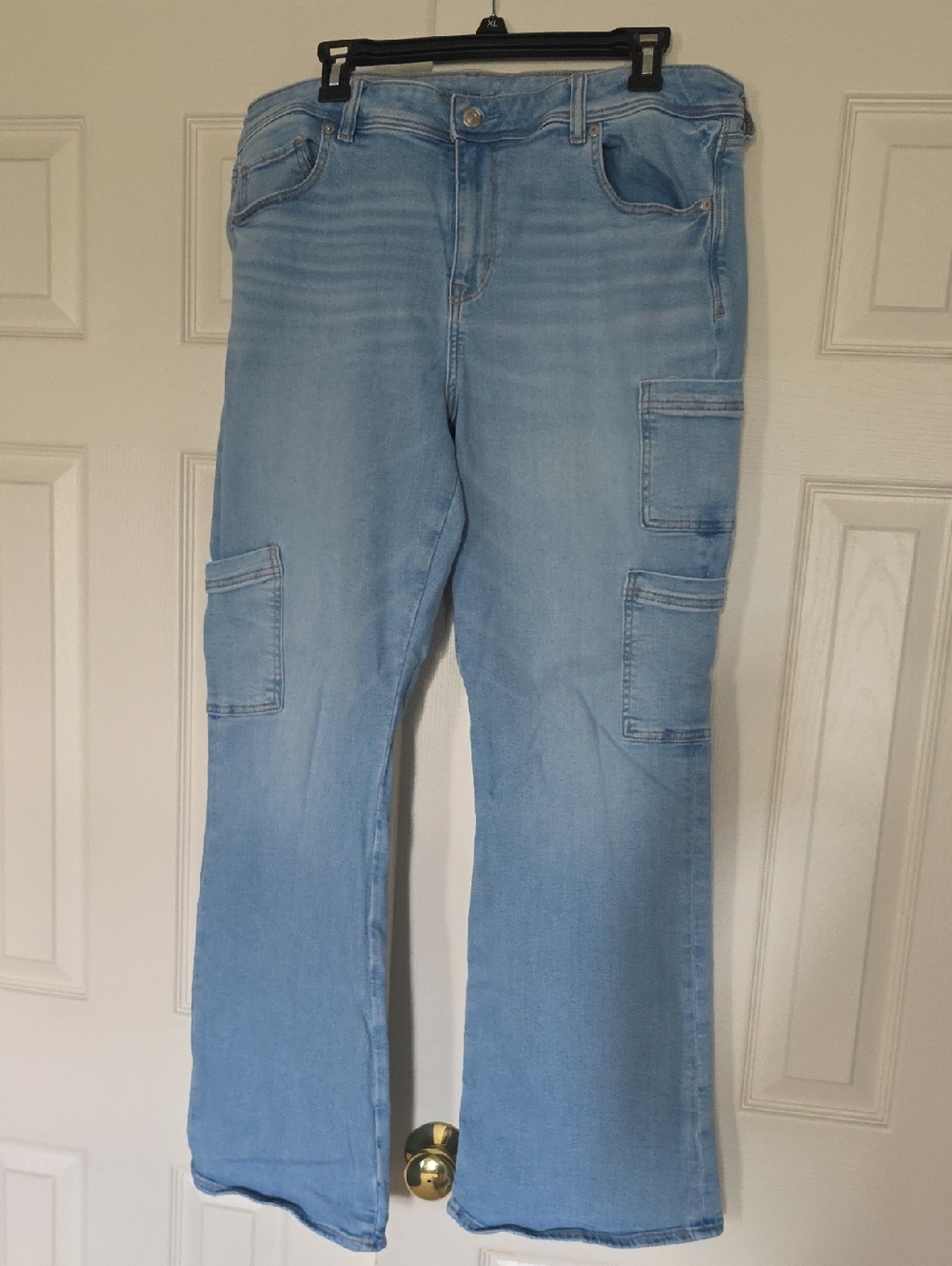 American Eagle Outfitters Light Wash Cargo Flare Jeans